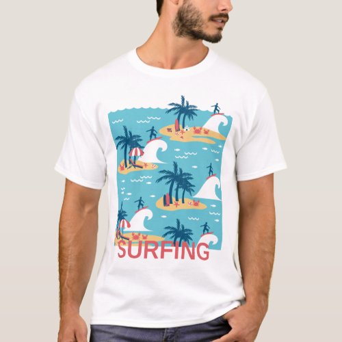 Enjoy Blue Surfing Cartoon Illustration T_Shirt