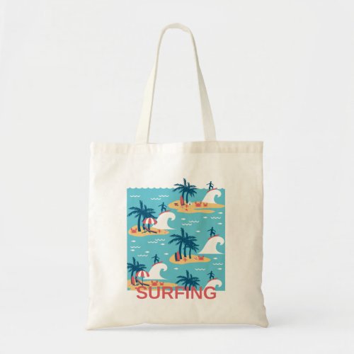 Enjoy Blue Surfing Cartoon Illustration Tote Bag