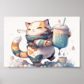 Kawaii Neko Cat Pink Japanese Bubble Tea Kitty Boba Drink Poster for Sale  by ZNOVANNA