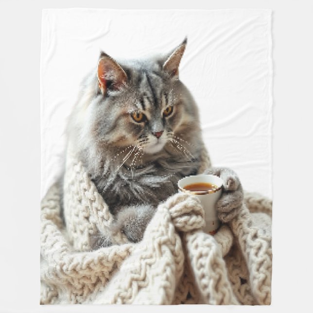 Enjoy Cat Winter Tea  Fleece Blanket (Front)