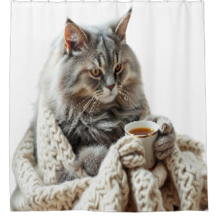 Enjoy Cat Winter Tea  Shower Curtain