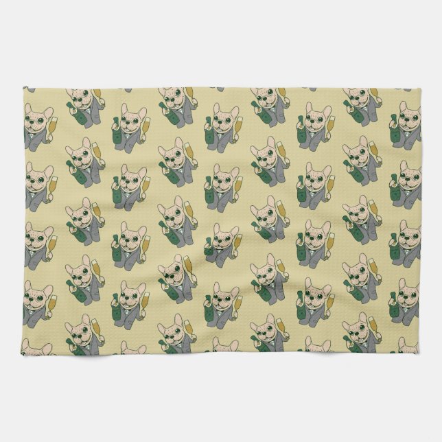 Enjoy Champagne with Frenchie at Your Celebration Kitchen Towel (Horizontal)