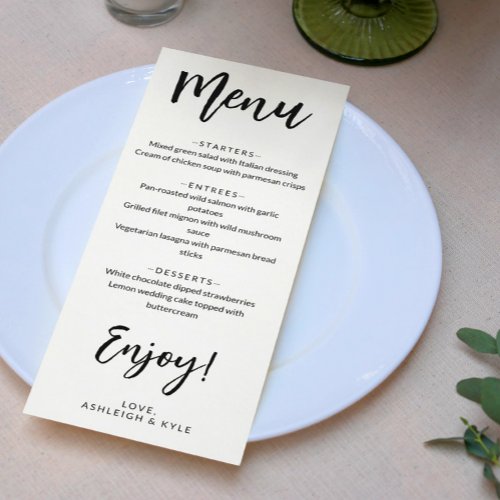 Enjoy Charming Calligraphy Elegant Wedding Menu