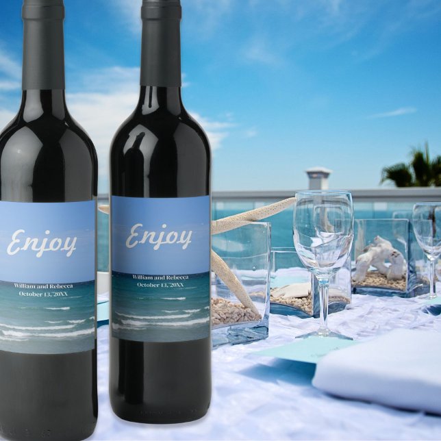 Enjoy Clear turquoise beach celebration Wine Label (Enjoy the beach and the celebration with custom wine labels)