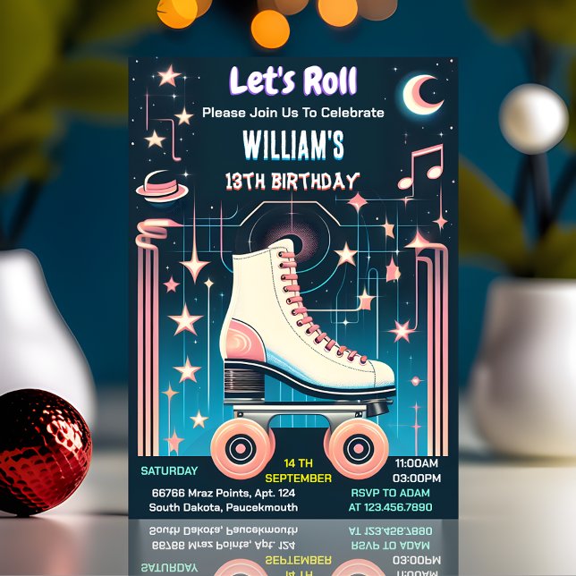 enjoy cool boys girls Roller Skating 13th Birthday Invitation (Creator Uploaded)
