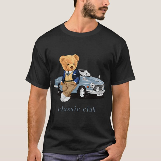 Enjoy Cool Teddy Bear With Classic Car Graphic Des T-Shirt (Front)