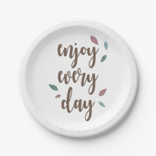 Enjoy every day feather motivation quote paper plates