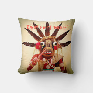 Enjoy Every Moment Kachina Doll Typography Funny Throw Pillow