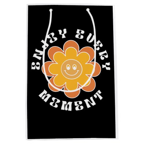 Enjoy Every Moment Retro Vintage Daisy Flower Mot Medium Gift Bag
