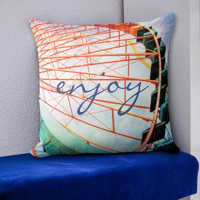 Enjoy Ferris Wheel Roller Coaster Carnival Photo Throw Pillow (Creator Uploaded)