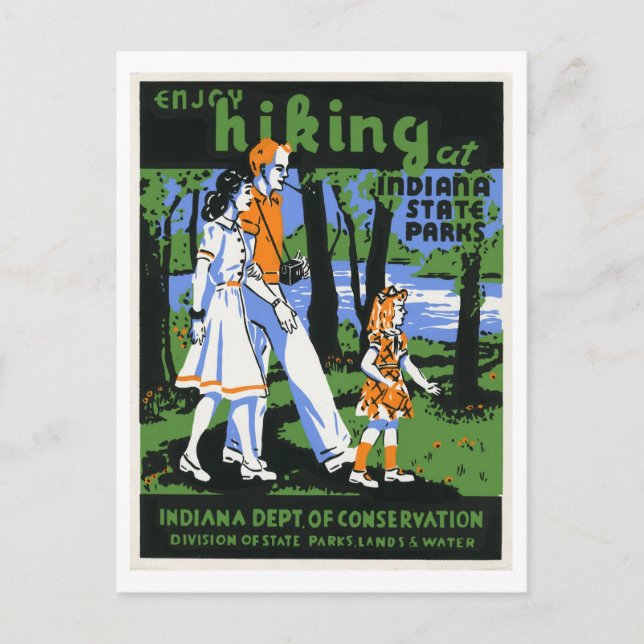 Enjoy Hiking at Indiana State Parks Vintage Postcard (Front)