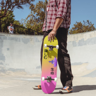 Enjoy Life Buddha on Lotus Flower Yellow Pink Skateboard