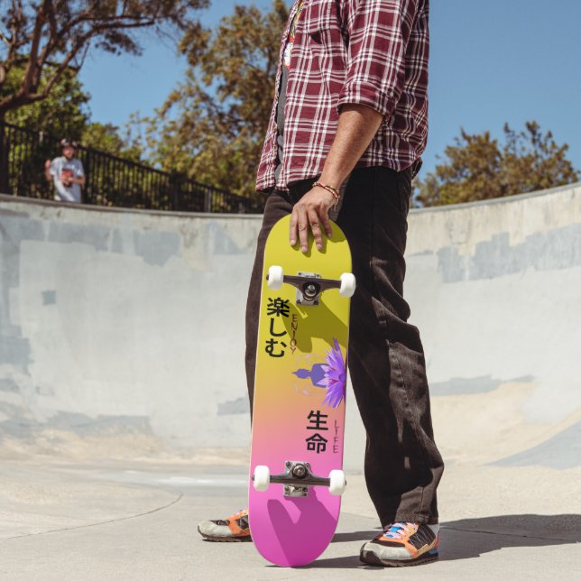 Enjoy Life Buddha on Lotus Flower Yellow Pink Skateboard (Outdoor 2)