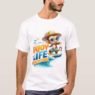 Enjoy Life Cute Surfing Monkey Illustration T-Shirt