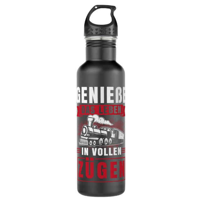 Enjoy life in full trains railway train saying stainless steel water bottle (Front)
