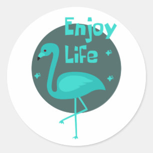 Enjoy life Kawaii beautiful flamingo blue & dark Classic Round Sticker
