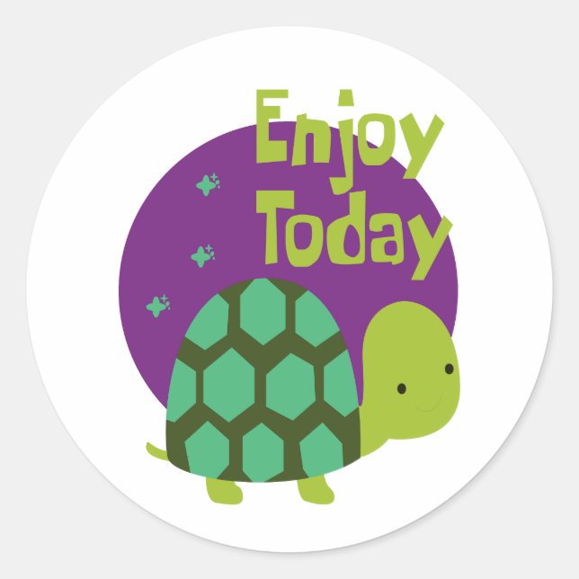 Enjoy life Kawaii cute funny green turtle Classic Round Sticker (Front)