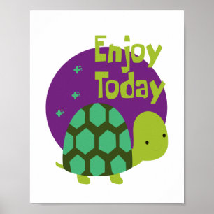 Enjoy life Kawaii cute funny green turtle  Poster