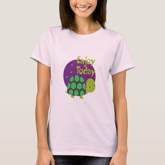 Enjoy life Kawaii cute funny green turtle  T-Shirt (Front)
