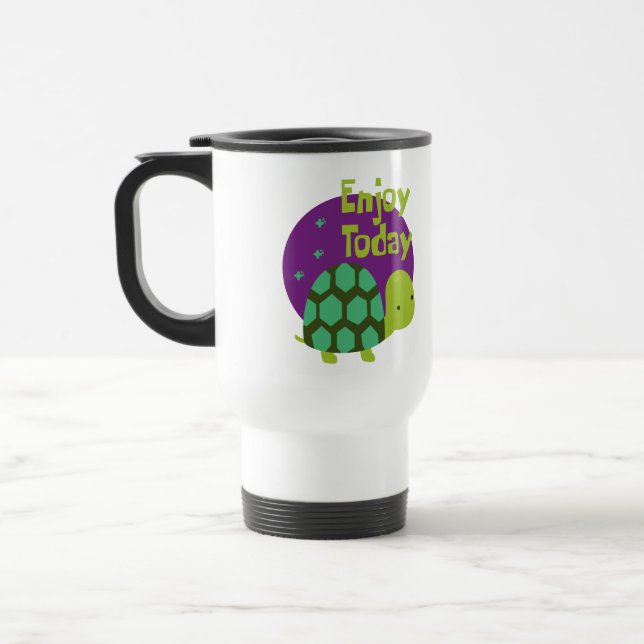 Enjoy life Kawaii cute funny green turtle  Travel Mug (Left)