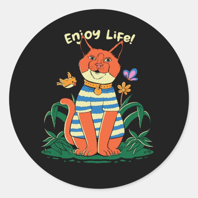 Enjoy Life Orange Cat Classic Round Sticker (Front)