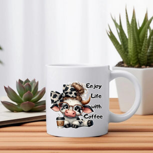 Enjoy Life with Coffee Cute Cow Coffee Mug