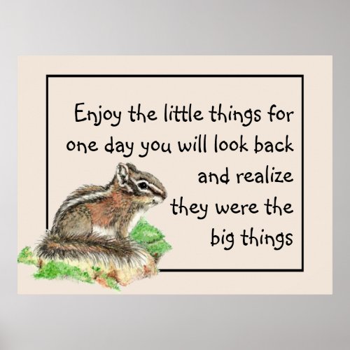 Enjoy Little Things Inspirational Quote Chipmunk  Poster
