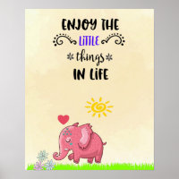 Enjoy Little Things Pink Elephant Smelling Flowers