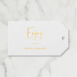 Enjoy | Minimalist Typography Personalized Gold  Foil Gift Tags