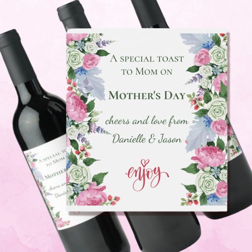 Enjoy Mothers Day White Roses Wine Label