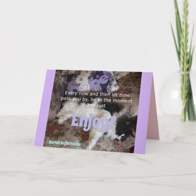 Enjoy Purple Tuxedo Cat Thank You Card (Front)