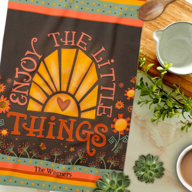 Enjoy Quote Sun Heart Fun Chic Personalized Name Kitchen Towel (Creator Uploaded)