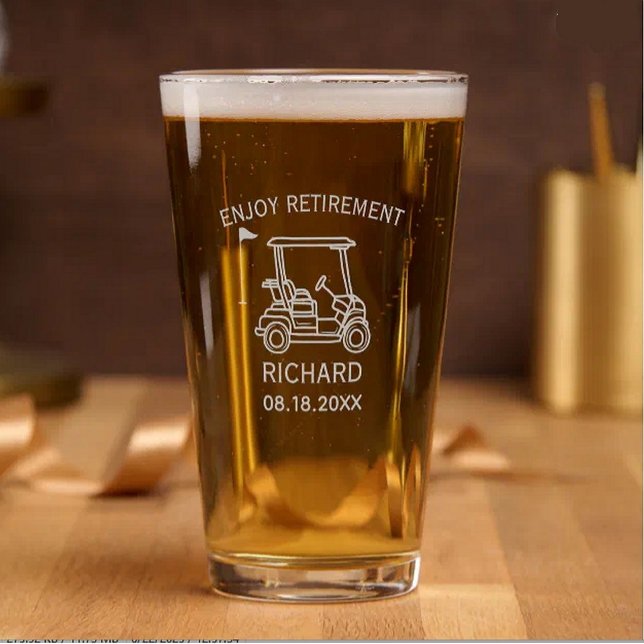 Enjoy Retirement Golf Personalized Gift Etched Pint Glass (Creator Uploaded)