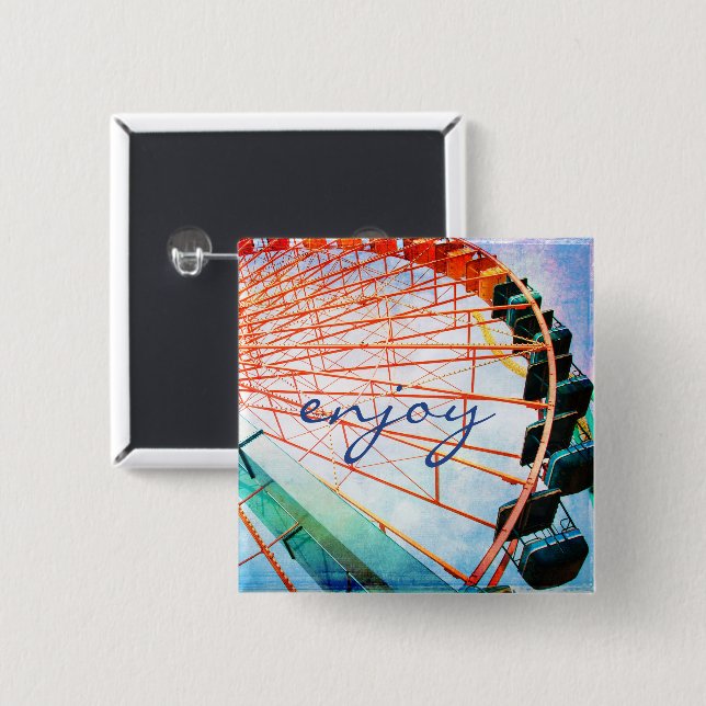 Enjoy Script Carnival Ferris Wheel Photo Bold Button (Front & Back)