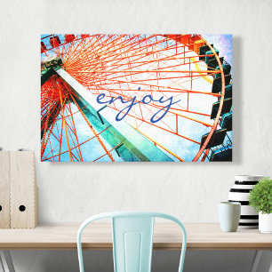 Enjoy Script Carnival Ferris Wheel Photography Canvas Print