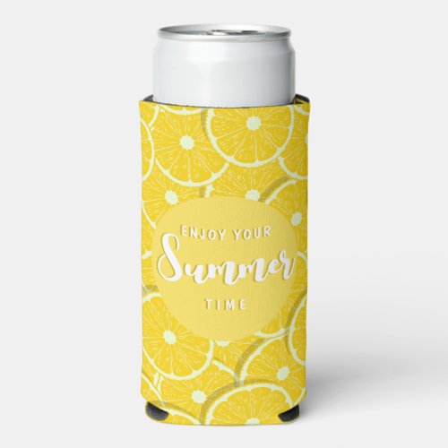 Enjoy summer Lemons Lime slices summer Seltzer Can Cooler