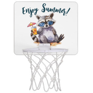 Enjoy Summer raccoon watercolor Mini Basketball Hoop