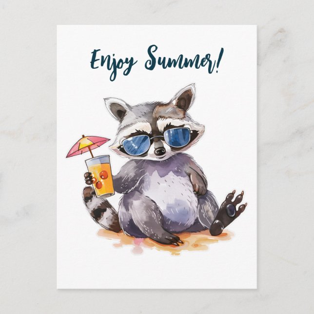Enjoy Summer raccoon watercolor Postcard (Front)