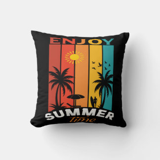 Enjoy Summer Time Retro Beach Tee Throw Pillow