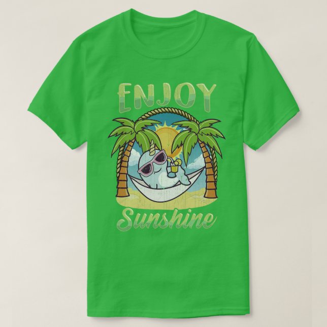 Enjoy Sunshine Narwhal Hammock Beach Ocean T-Shirt (Design Front)
