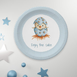 Enjoy the Cake Baby Bird Hatching Blue Egg Paper Plates