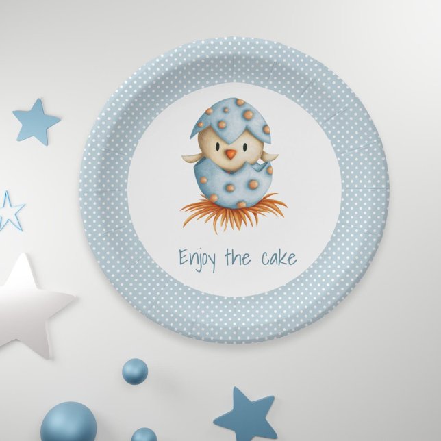 Enjoy the Cake Baby Bird Hatching Blue Egg Paper Plates (Creator Uploaded)