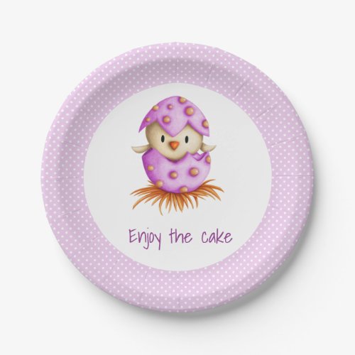 Enjoy the Cake Baby Bird Hatching Pink Egg Paper Plates