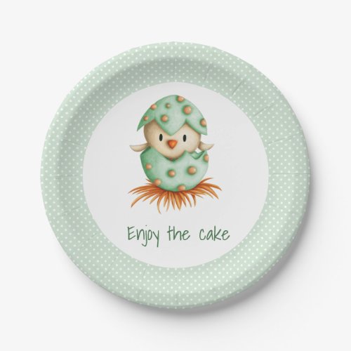 Enjoy the Cake Green Polka Dot Baby Bird Hatching Paper Plates