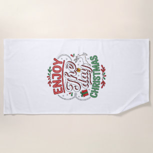 Enjoy The Day Christmas Reindeer Gift Beach Towel