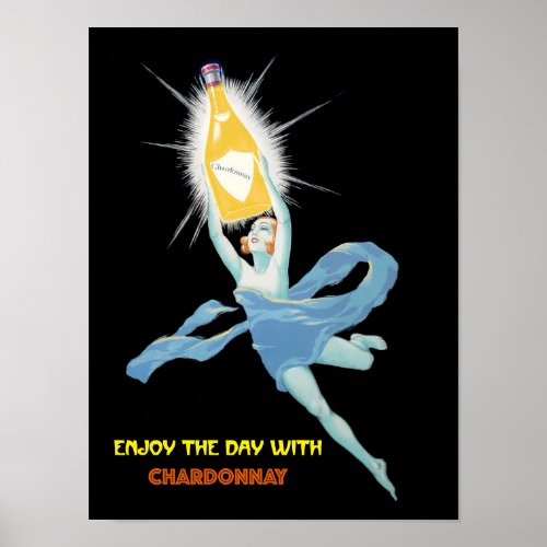 Enjoy The Day With Chardonnay Flying Lady Black Poster