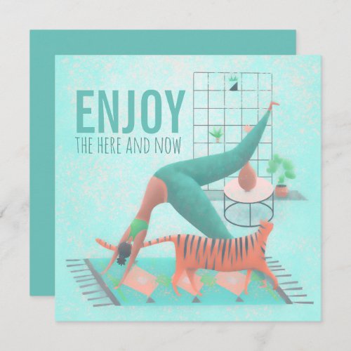 Enjoy The Here And Now Pastel Zen Yoga Pose Cat Card