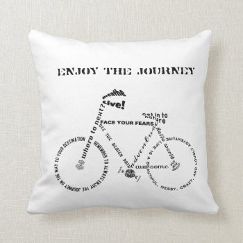Enjoy The Journey  Adventure Words Bicycle Throw Pillow by LightinthePath at Zazzle