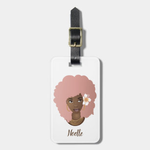 Enjoy the Journey, Pink Afro White & Purple Luggage Tag