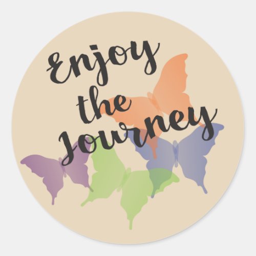 Enjoy the Journey quote with butterflies Classic Round Sticker